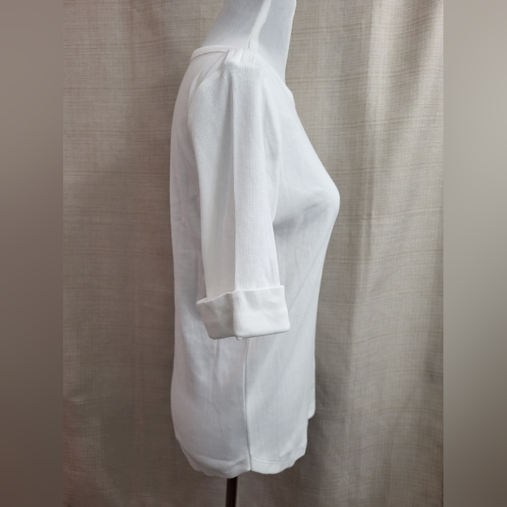 Talbots Women's White Ribbed Knit Stretch Boat Neck‎ 3/4 Sleeve Top Size Lg NWT - Picture 4 of 12